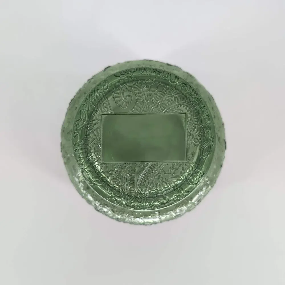 Empty Avocado Dark Green Candle Jar Container Bowl with Matching Glass Lid - GUC